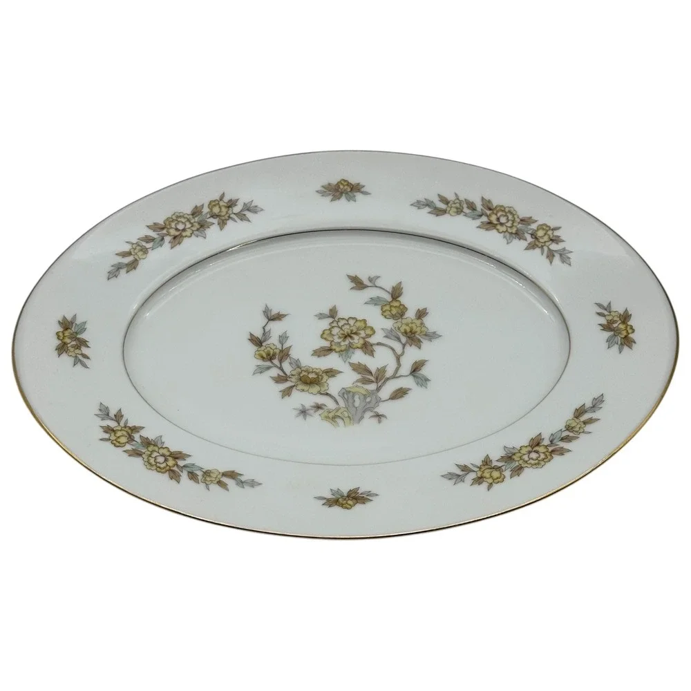 Vintage‎ Style House Fine China Japan Indore Yellow Floral Oval Platter 12